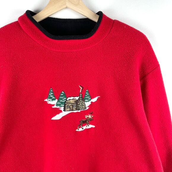 Vintage C&B Sport Fleece Winter Cabin Sweatshirt Christmas Sweater Red Mockneck - Picture 3 of 11